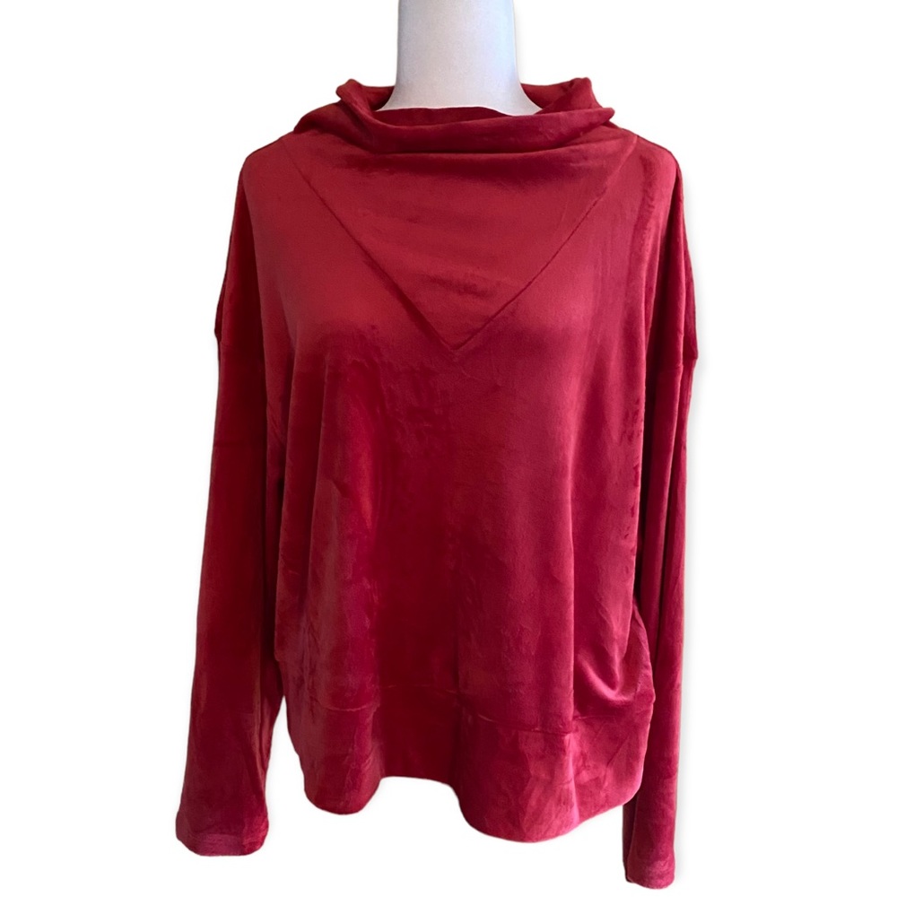 RBX • Velour Cowlneck Boxy Fit Sweatshirt in Red
